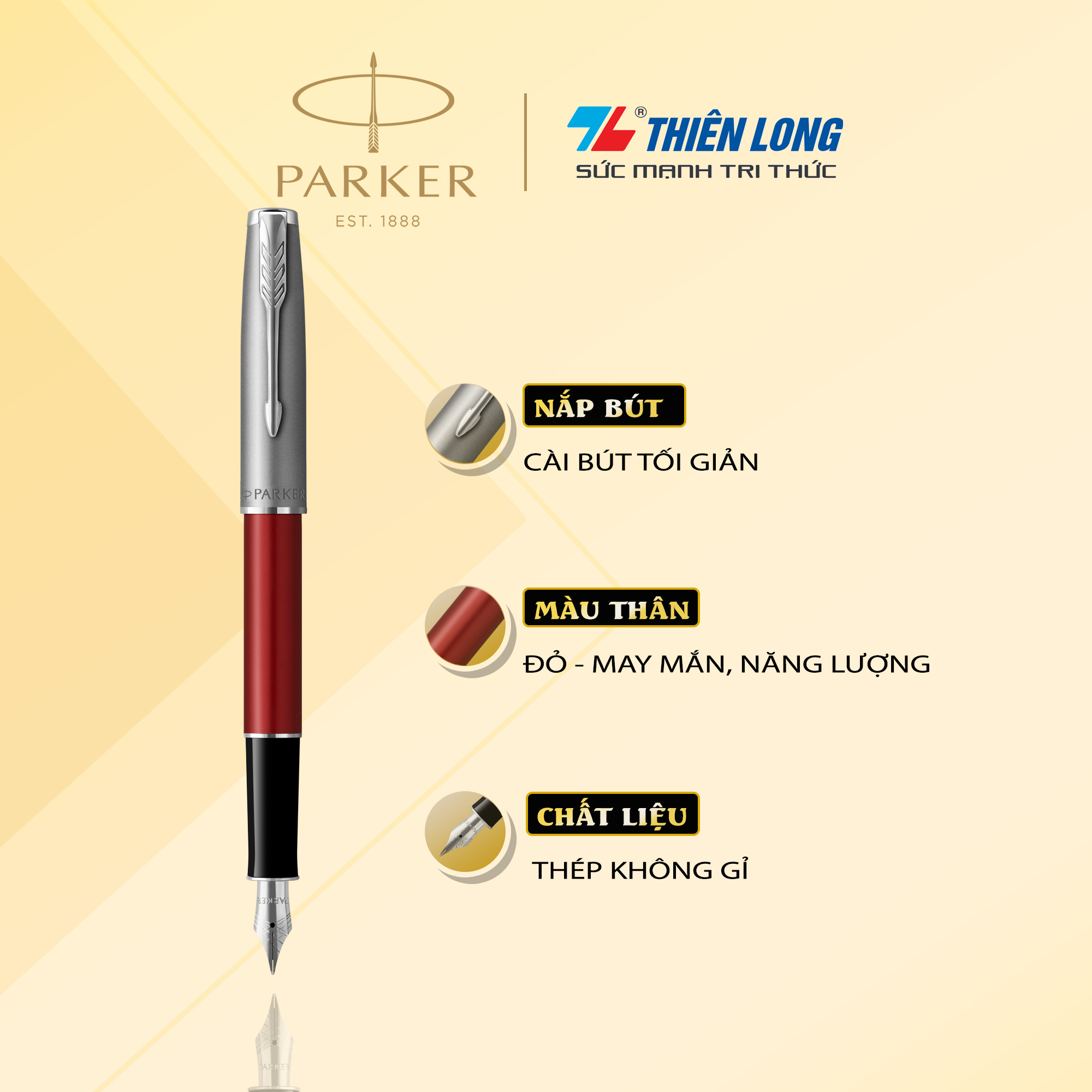 Bút máy cao cấp Parker SON SB Metal Red CT TB-2146853 - Thép không gỉ