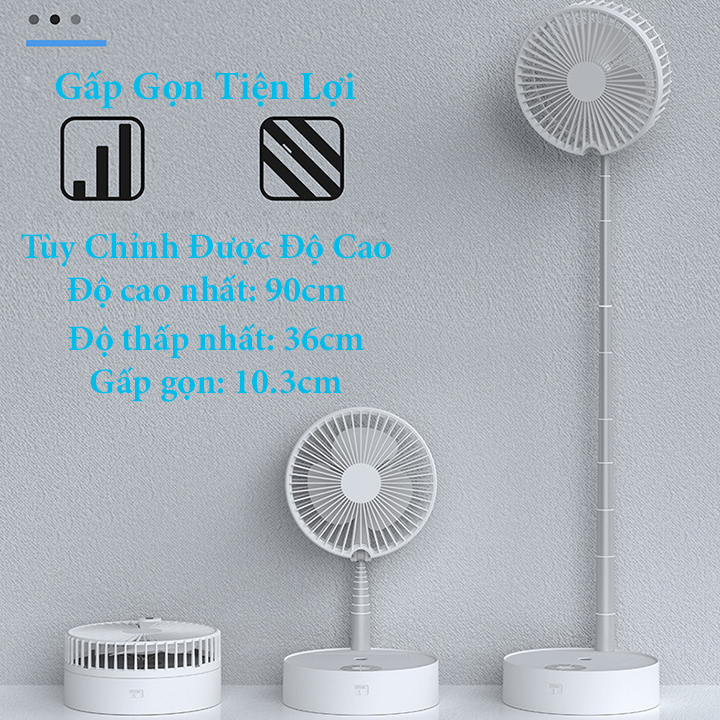 Quạt Sạc Tích Điện Đèn LED Gấp Gọn Màu Trắng Có Chức Năng Phun Sương, 3 Chế Độ Gió Nhẹ Gió Mạnh Gió Tự Nhiên, Pin LITHIUM POLYMER 7200mah, Trang Bị Điều Khiển Từ Xa