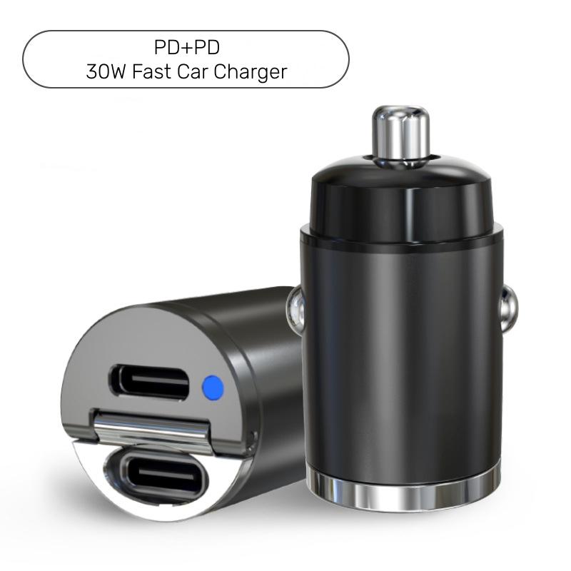 Bộ sạc xe mini Sạc nhanh 30W Bộ sạc mini QC+PD PD+PD Đầu ra kép USB Type-C Đầu ra