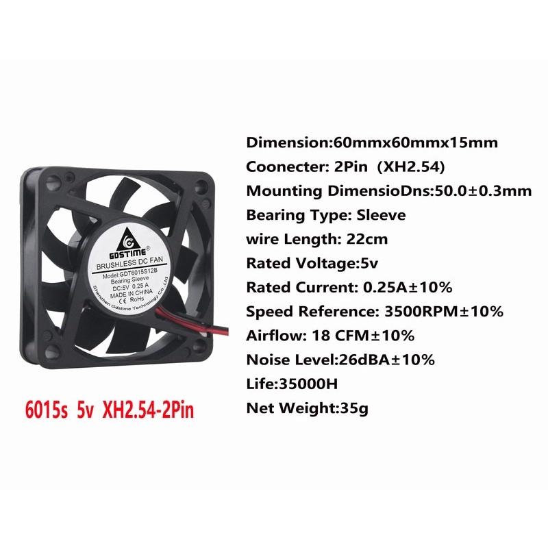 1 Pcs Gdstime 60mm x 11mm DC 1V Brushless PC CPU Cooling Fan 60x60x11mm 6011 Motor Cooler Radiator 6cm 1Pin