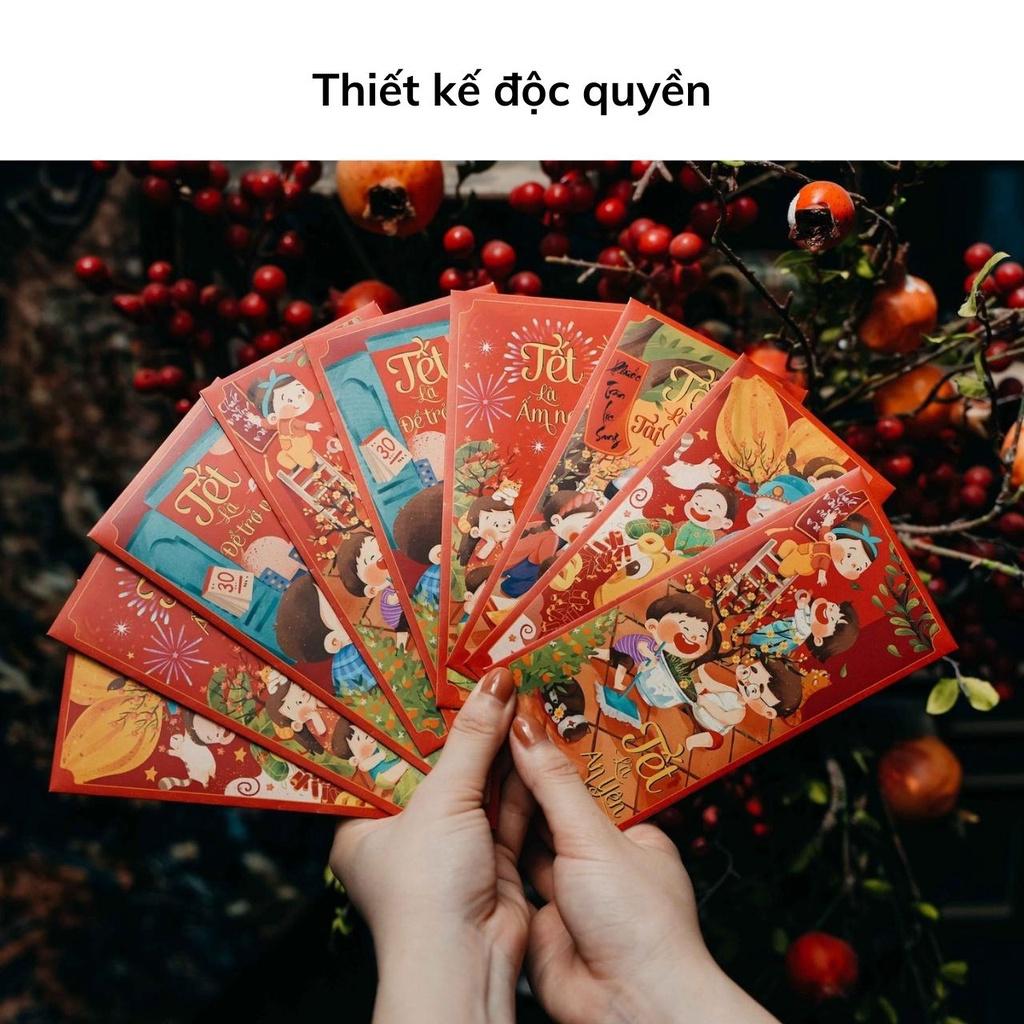 Lì xì tết 2022 - gói 5 cái, 10 cái mẫu truyền thống gia đình sum vầy giấy C150 bóng đẹp tại Tú Vy Studio