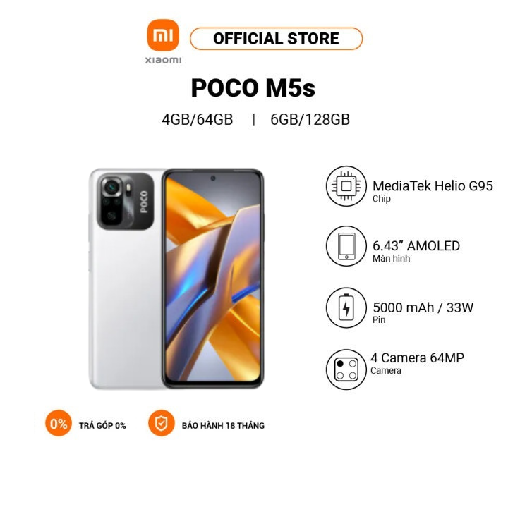 Điện thoại POCO M5s 4GB+64GB/6GB+128GB | Màn hình AMOLED | MediaTek Helio G95 | Sạc nhanh 33W - Hàng chính hãng