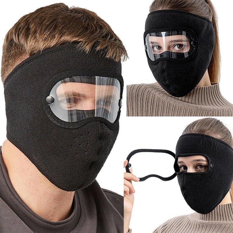 Windproof Anti Dust Face Mask Cycling Ski Breathable Masks Fleece Face Shield Hood Caps with HD Goggles Cycling Cap Balaclava