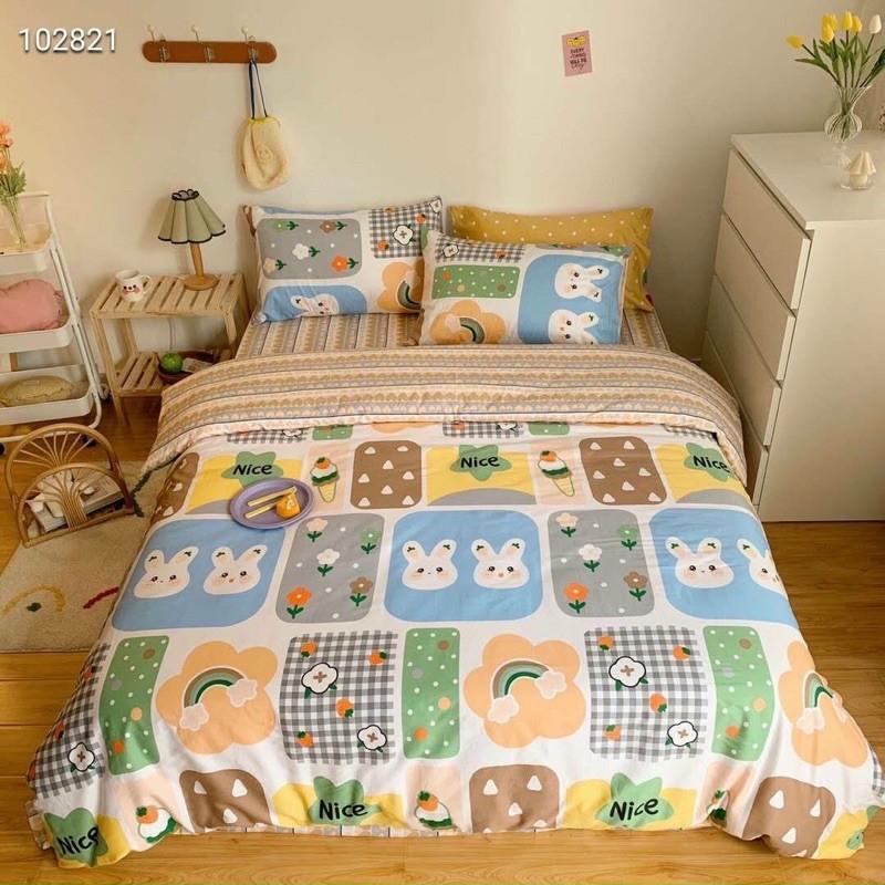 Bộ chăn Ga Gối Cotton living 100%cotton Hàng Nhập Khẩu Cao Câp 4 Món Ngộ Nghĩnh