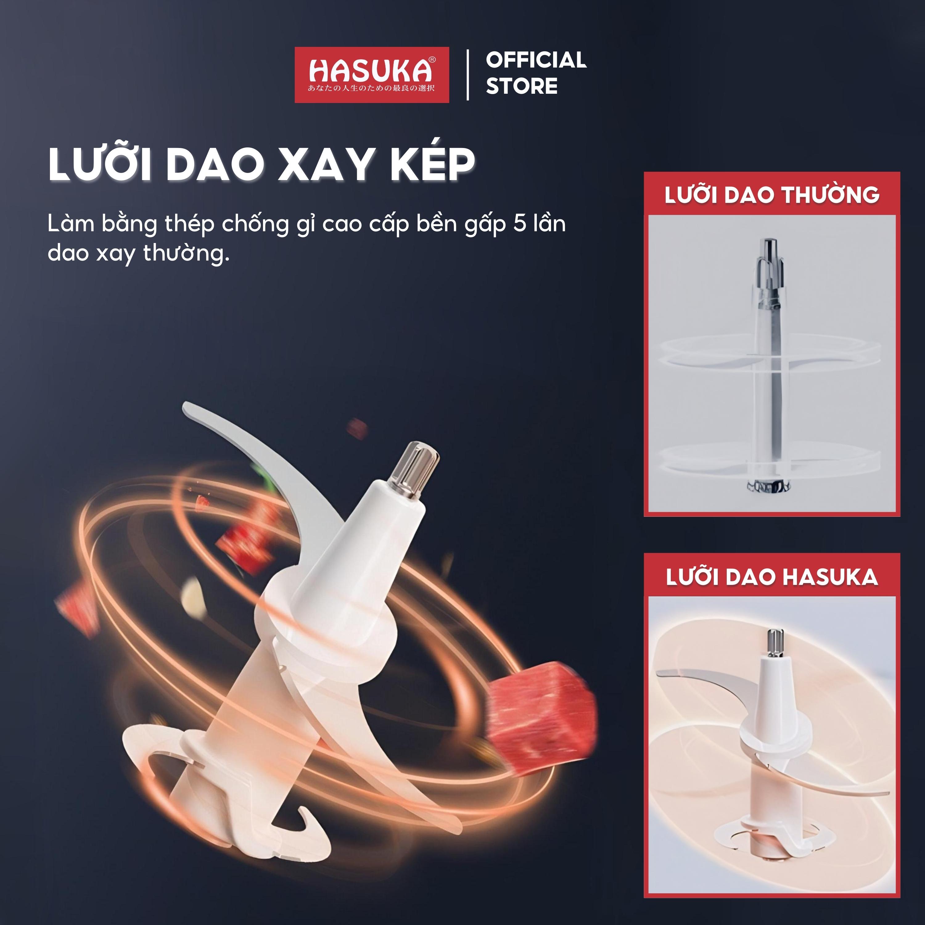 Máy xay thịt Hasuka HSK-123 dung tích 2 L, cối inox 304 dày dặn không lo nứt vỡ, 2 tầng lưỡi dao xay nhanh hơn - HÀNG CHÍNH HÃNG