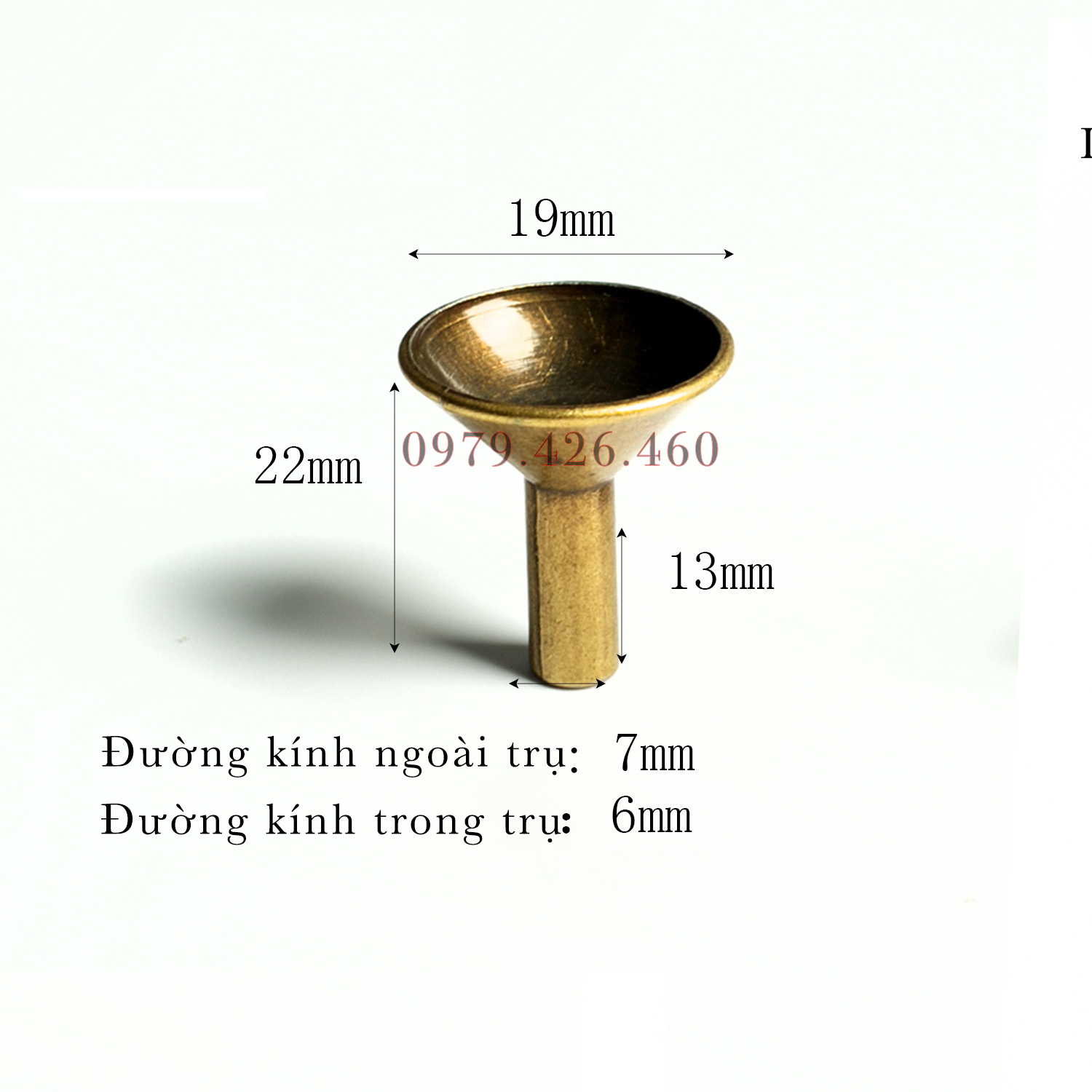 Đế trụ phễu đốt nhang nụ - Phễu đồng đốt nhang nụ gắn vào thác khói xông trầm, thác khói chảy ngược  - Phụ kiện xông trầm