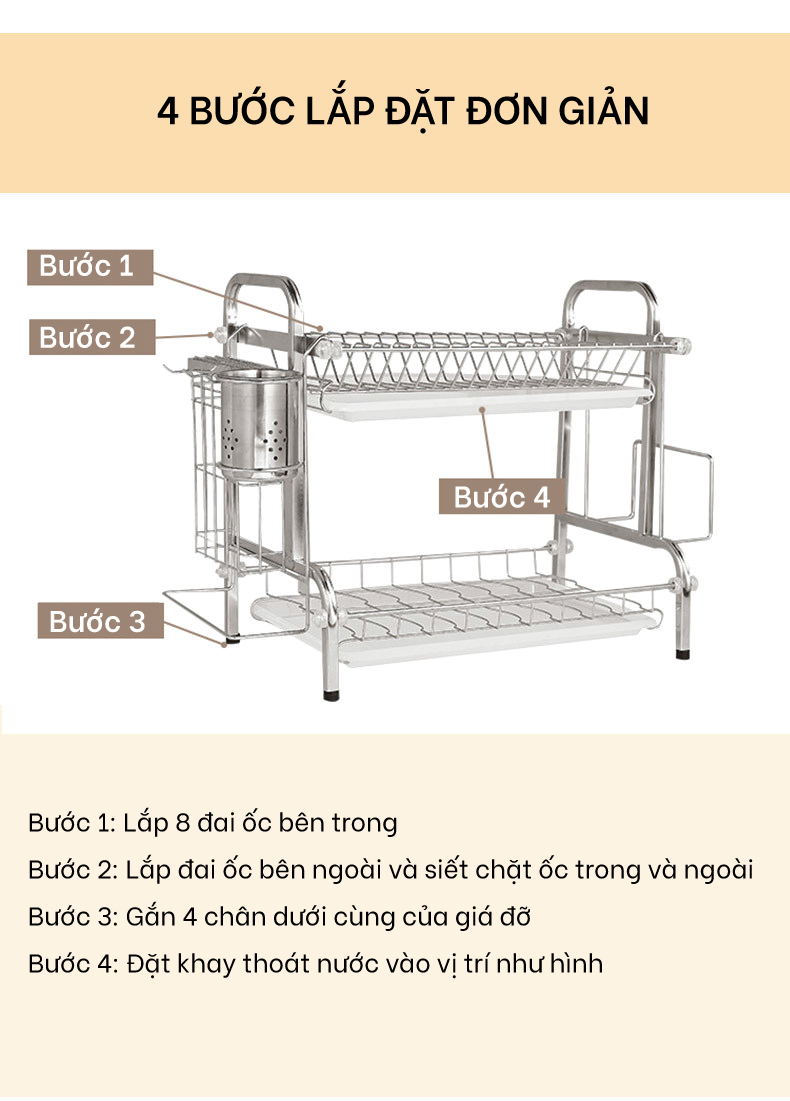 Kệ Úp Chén Bát Đa Năng Inox 304 2 Tầng