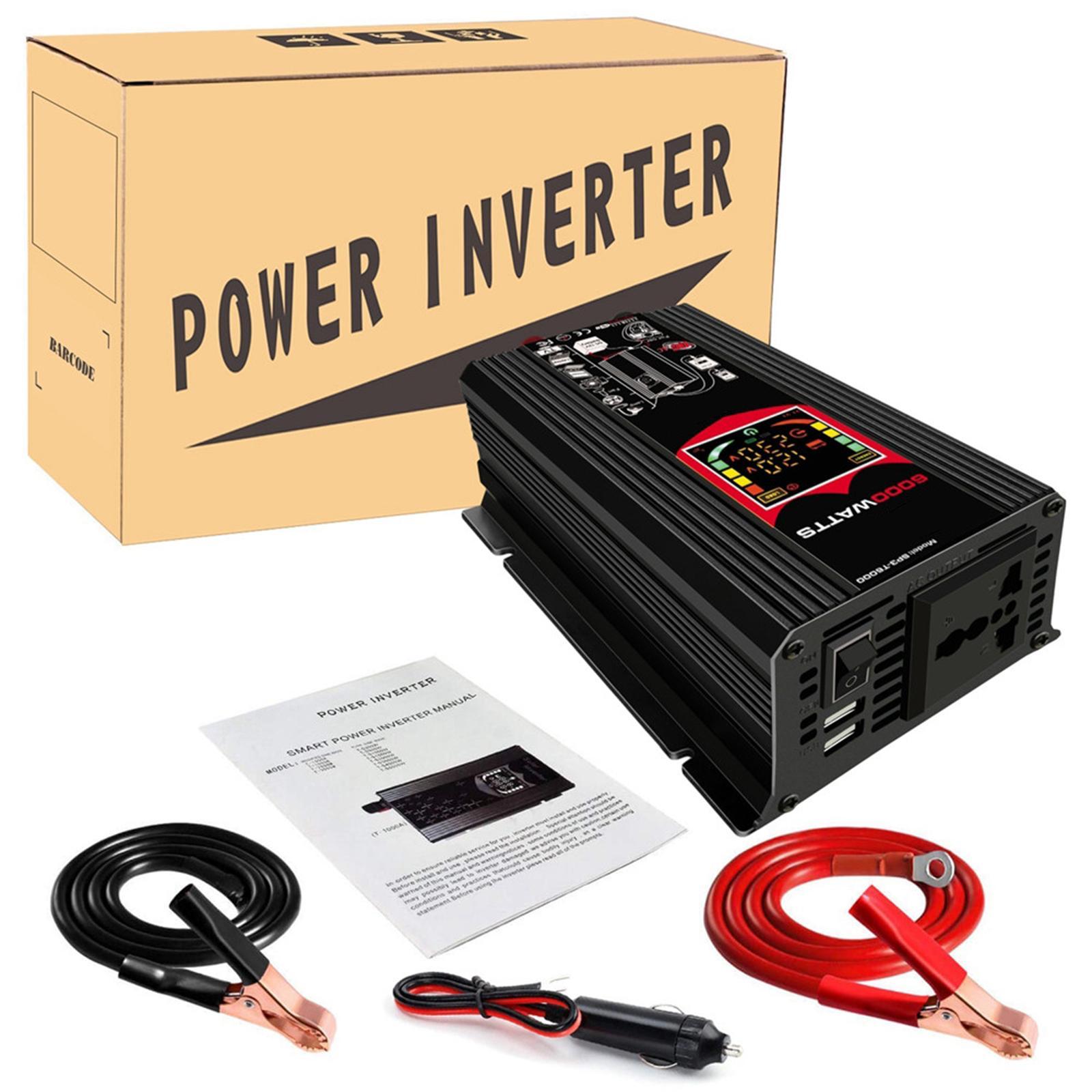 500W DC 12V /220V Inverter with 2 USB Charging Ports, Power Converter with 2 AC Outlets Battery Clip Charger, Car Adapter