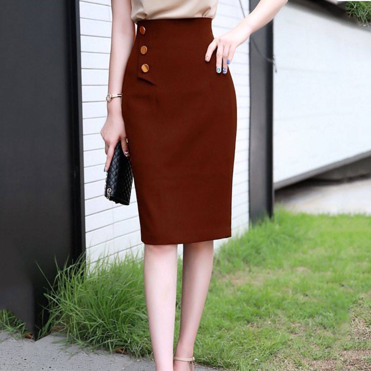 Chân váy bút chì công sở lưng cao, phối nút phong cách trẻ trung, thanh lịch - NEW DESIGN CV0024