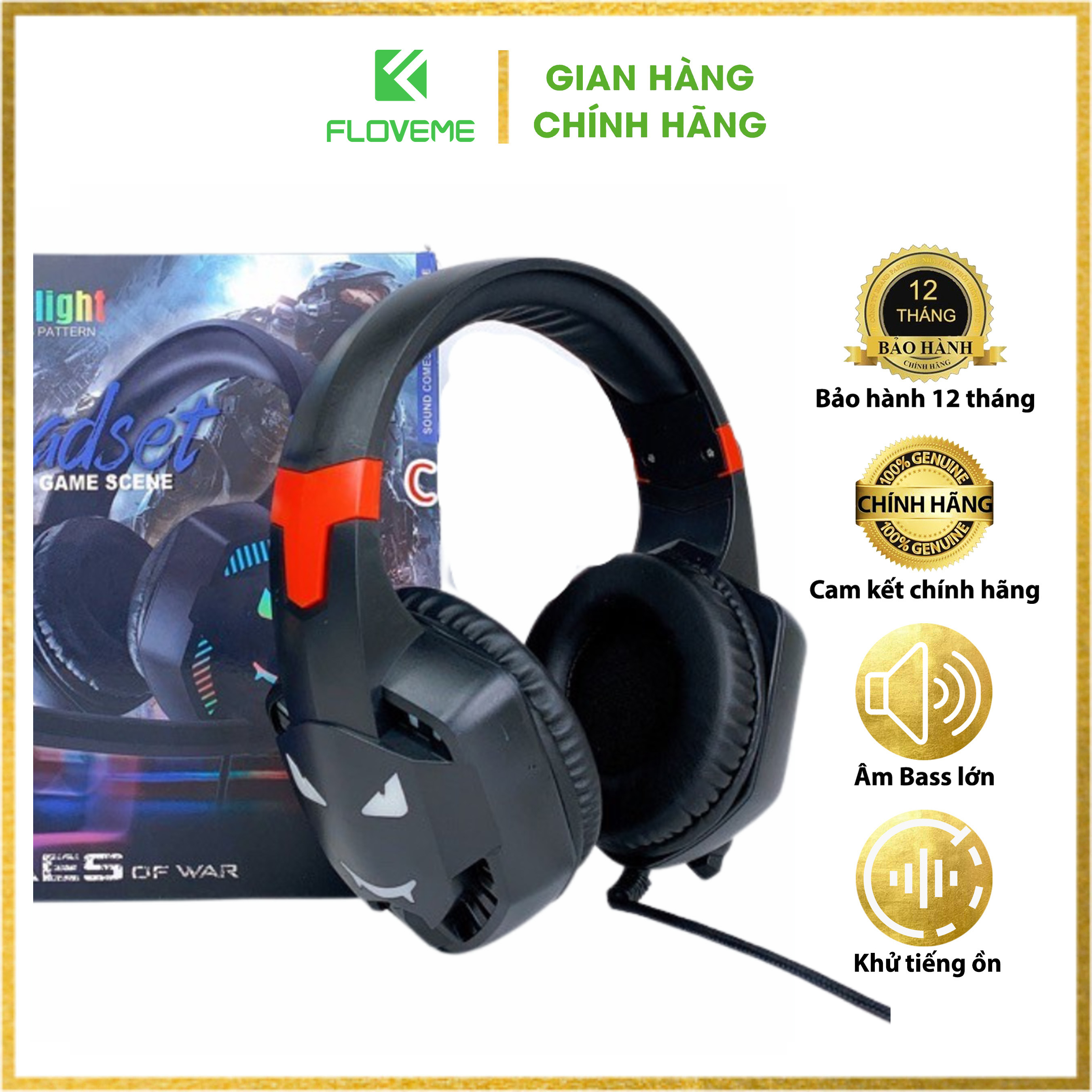 Tai Nghe Chụp Tai Gaming Floveme GM1000 Nhập Khẩu Có Míc Nói Voice, Dây Cắm Đầu Jack 3,5mm, Loa 50mm To, Âm Bass Lớn - Hàng Chính Hãng