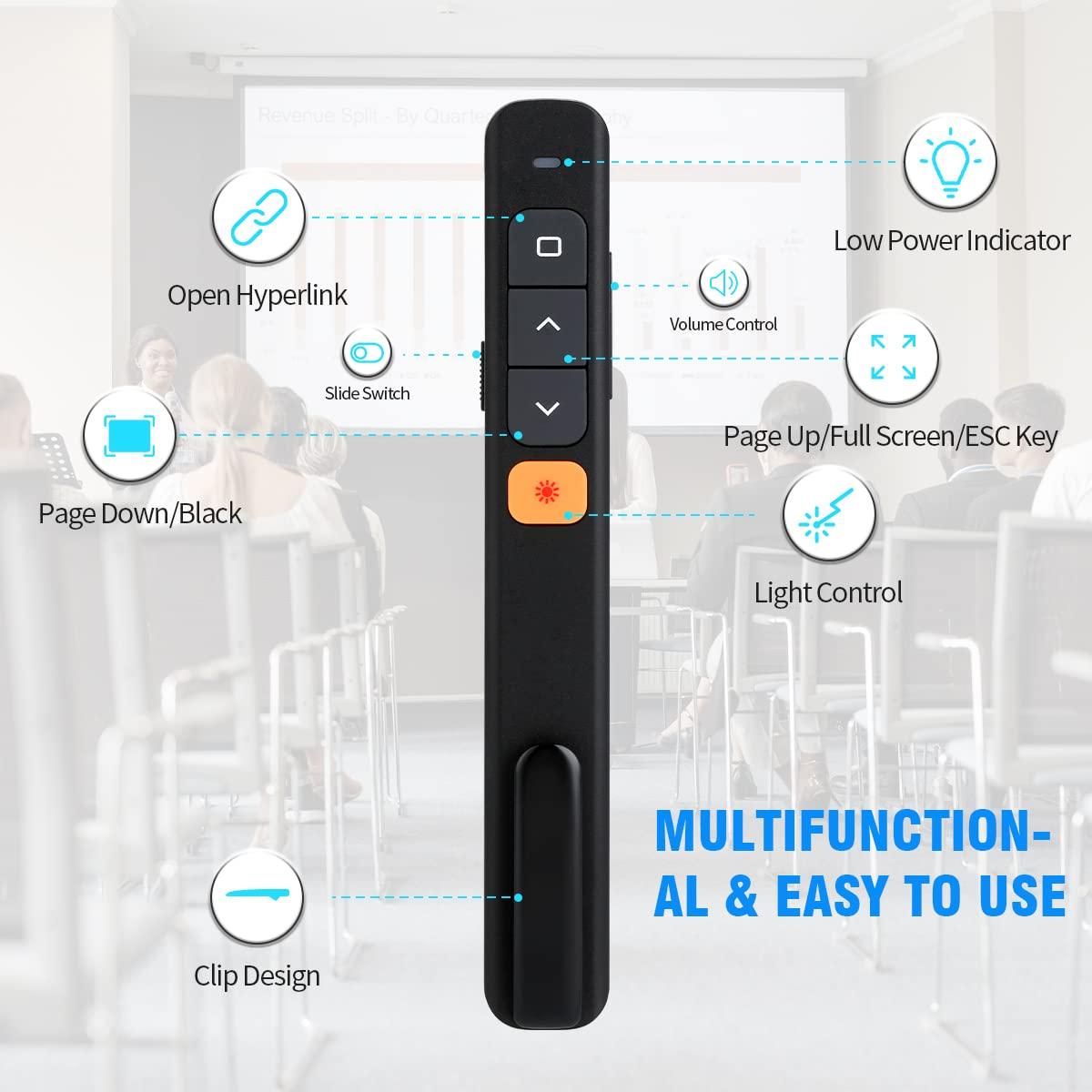 Công cụ trình chiếu USB A Con trỏ laser 2 trong 1 Người thuyết trình Điều khiển âm lượng từ xa