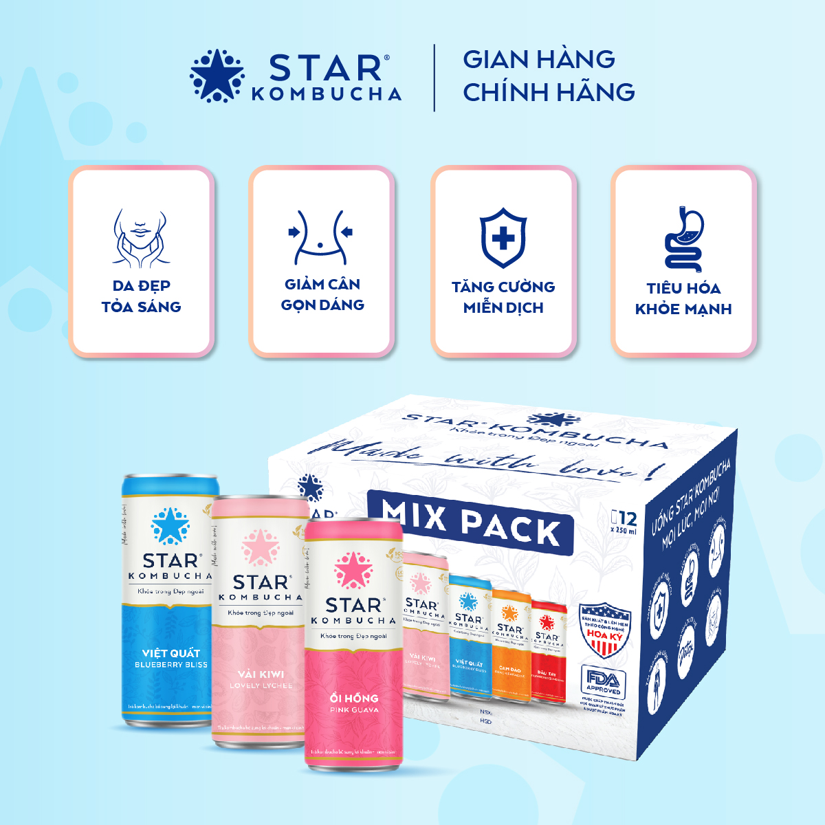 Combo 2 thùng trà lên men Star Kombucha mix 12 vị