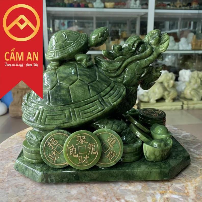 Tượng Long Quy cõng con phong thủy đá ngọc Serpentine Ấn độ - Dài 22 cm