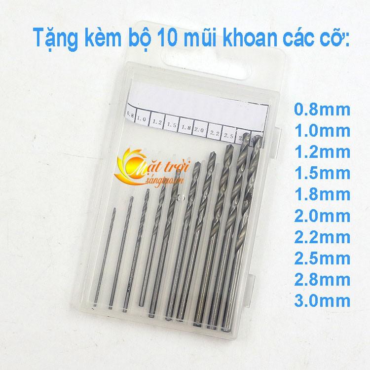Khoan tay mini màu bạc + 10 mũi khoan