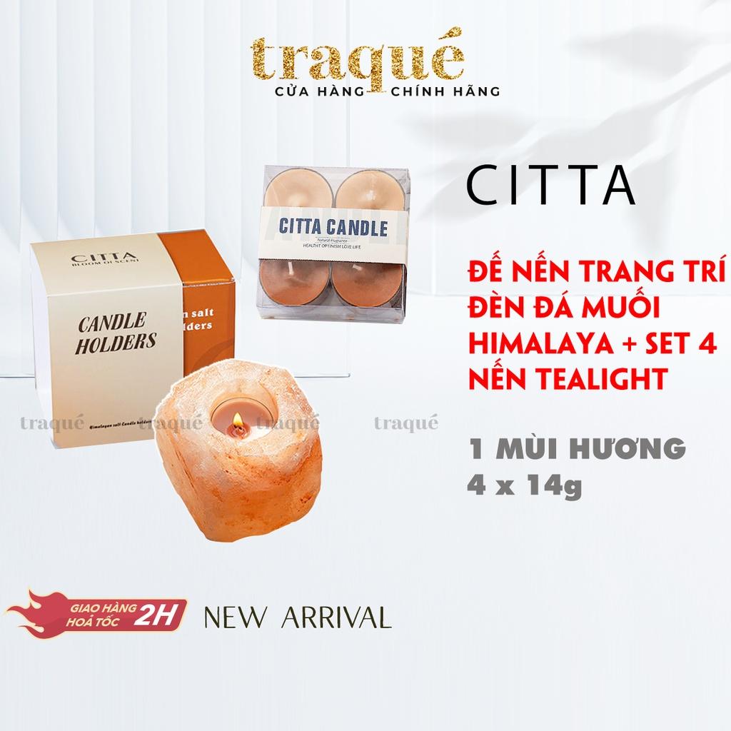 Set đèn nến đá muối Himalaya + set 4 nến tealight - trang trí nhà cửa + làm thơm phòng và thư giãn