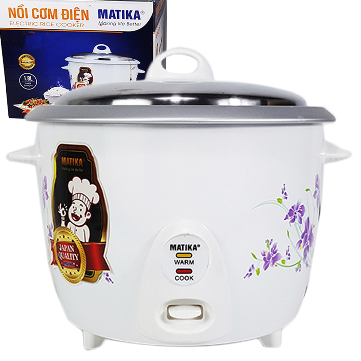 Nồi Cơm Điện 1.8L Nắp Rời MATIKA Chống Dính Đa Năng Cơm Ngon Giữ Nguyên Hương Vị Cho Gia Đình 4-6 Người-Màu Trắng - Hàng Chính Hãng