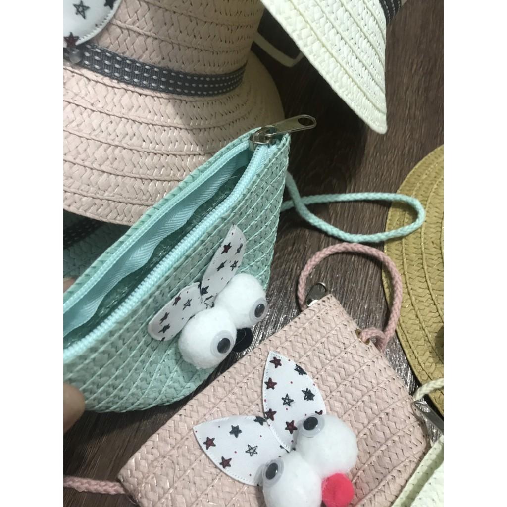 Set mũ cói rộng vành kèm túi xinh yêu cho bé