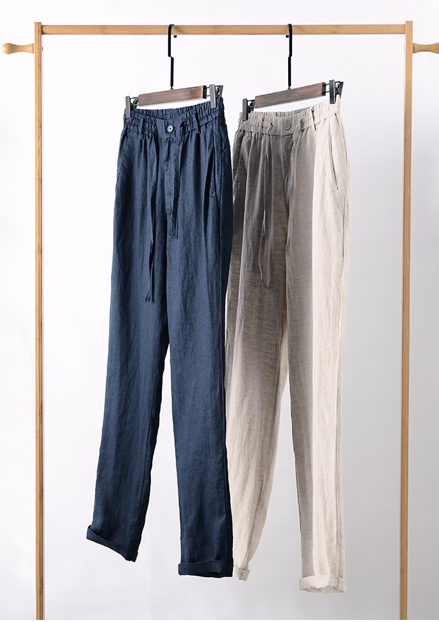 Quần dài ống rộng form suông unisex chất linen thiết kế đơn giản, basic, kèm dây rút và khuy khóa trước Qd11