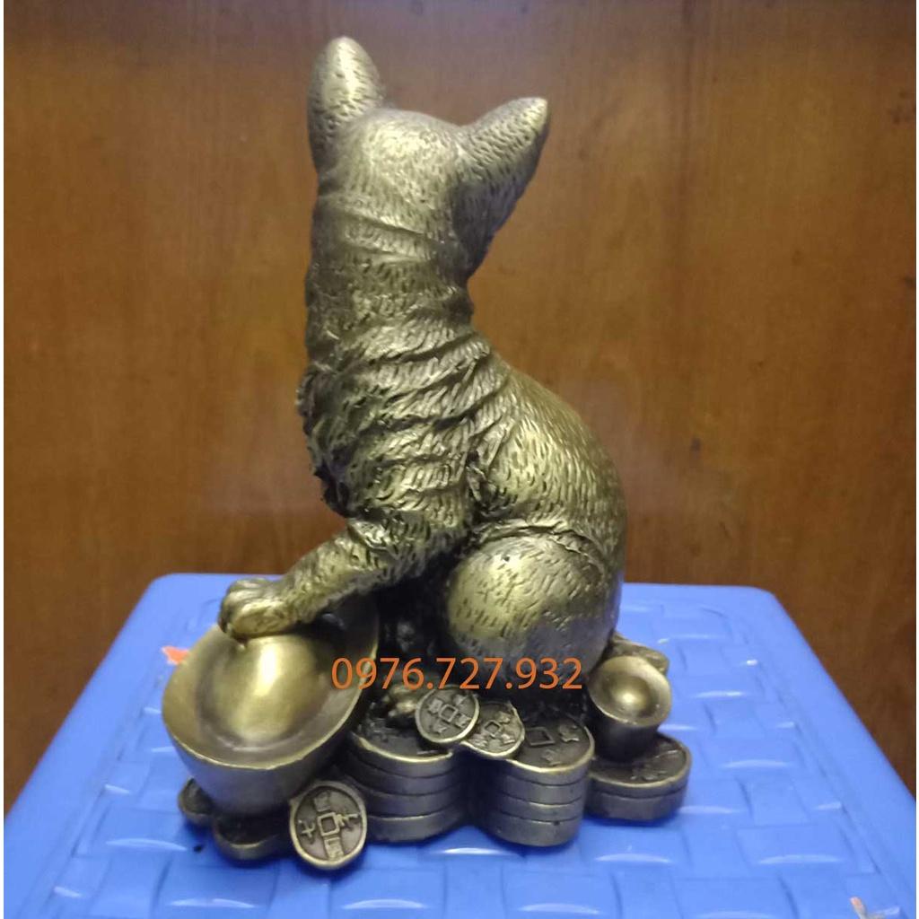 Tượng mèo phong thủy bằng đồng cao 20cm, tượng mèo tài lộc