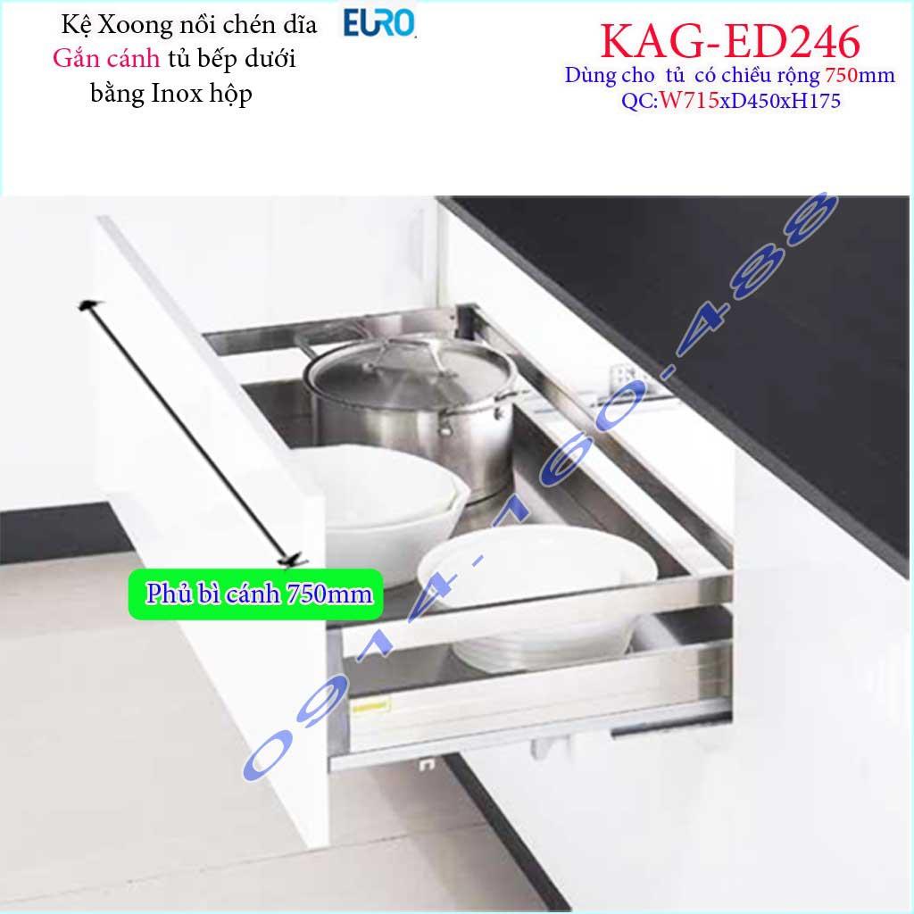 Kệ xoong nồi Euro KAG-ED246-75cm inox hộp, Kệ đựng chén bát-nồi xoong inox hộp âm tủ 75cm