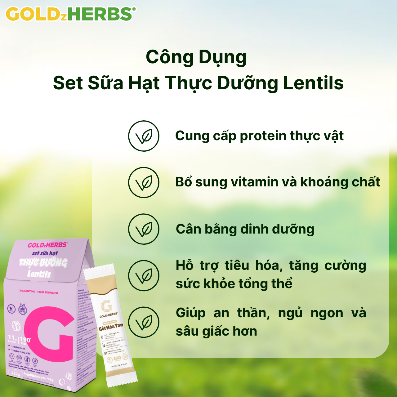 [Hàng chính hãng] Set sữa hạt thực dưỡng GoldzHerbs Lentils - 15 gói/ 252g/ 500g