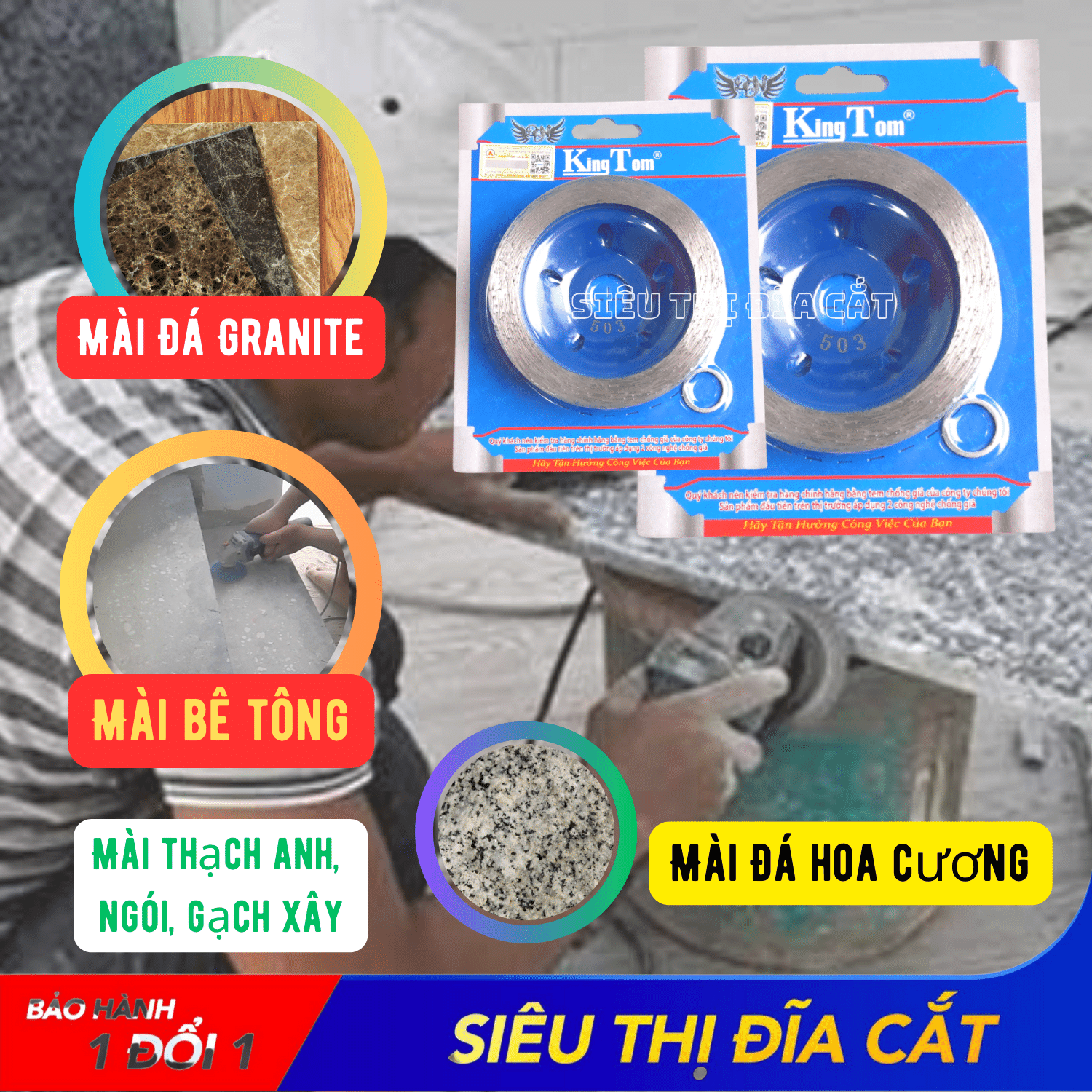 Chén Mài 100mm KingTom Ướt - Chuyên Mài Đá Granite, Hoa Cương, Bê Tông