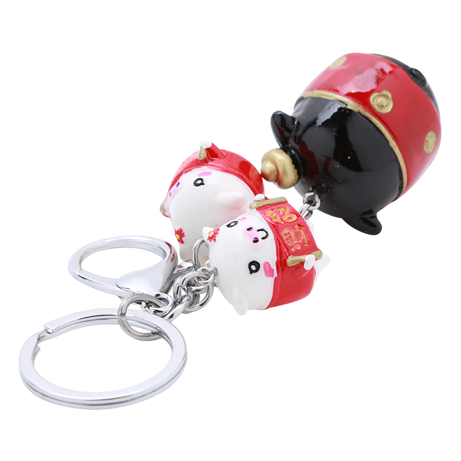 Móc Khóa 3 Con Heo Sứ - Đỏ Đen Trắng