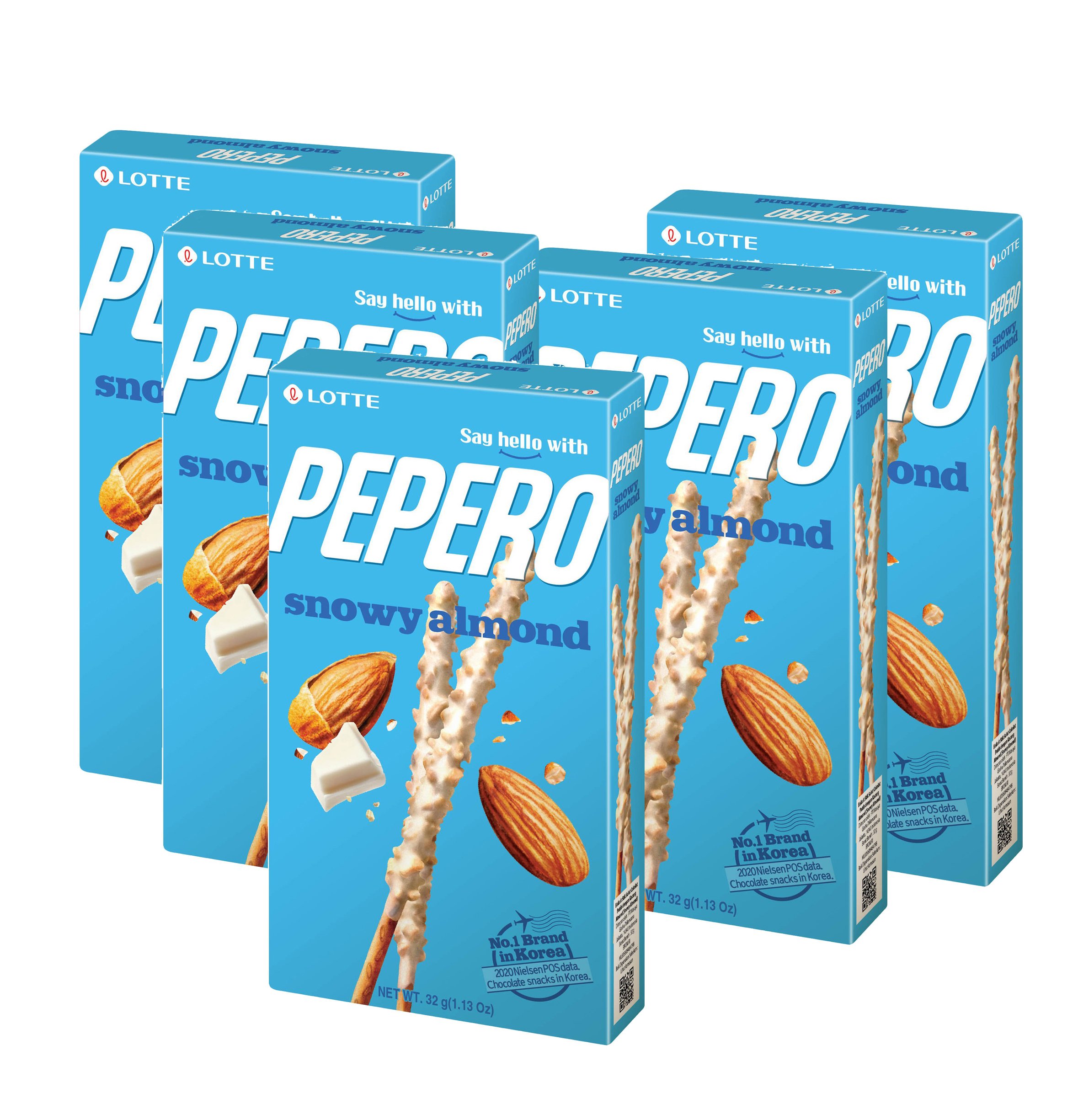 Combo 5 hộp bánh que Lotte Pepero giòn tan phủ Sô-cô-la trắng Hạnh Nhân