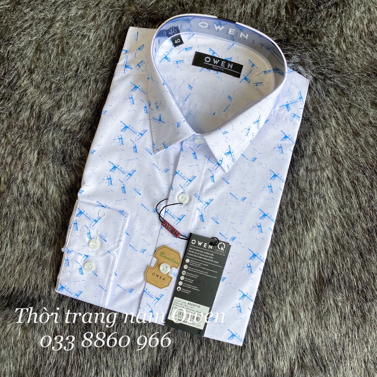 Hình ảnh OWEN - Áo sơ mi dài tay Owen Slimfit chất sợi tre màu trắng in hình 23371