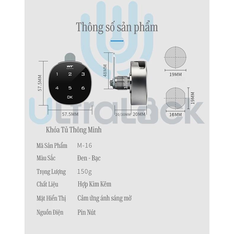 Khóa tủ thông minh mini M-16 3 phiên bản Vân tay, Mã số, Thẻ từ, sử dụng cho tủ gỗ, tủ sắt, tủ ngăn kéo, tủ hồ sơ.v.v