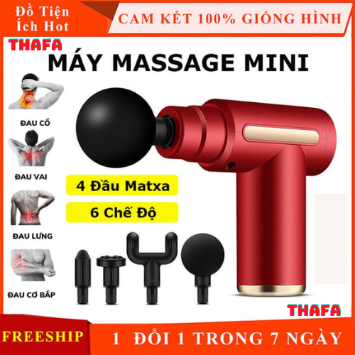 Máy Súng Massage Cầm Tay Mini Thafa - 6 Cấp Độ, Hỗ Trợ Mát Xa Chuyên Sâu, Giảm Đau Cơ, Cứng Khớp - Quà Tặng Cho Sức Khỏe - Màu Đỏ