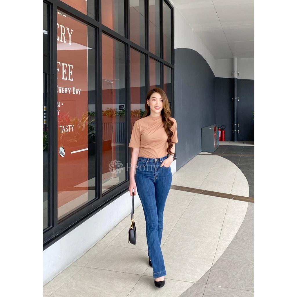 Áo thun nữ kiểu cổ thuyền xếp nếp trendy, nữ tính, dáng ôm - Peony