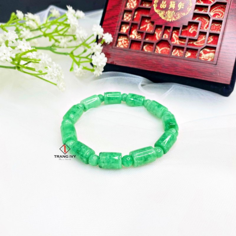 Vòng Tay Ngọc Cẩm Thạch Xanh Lý Đốt Trúc