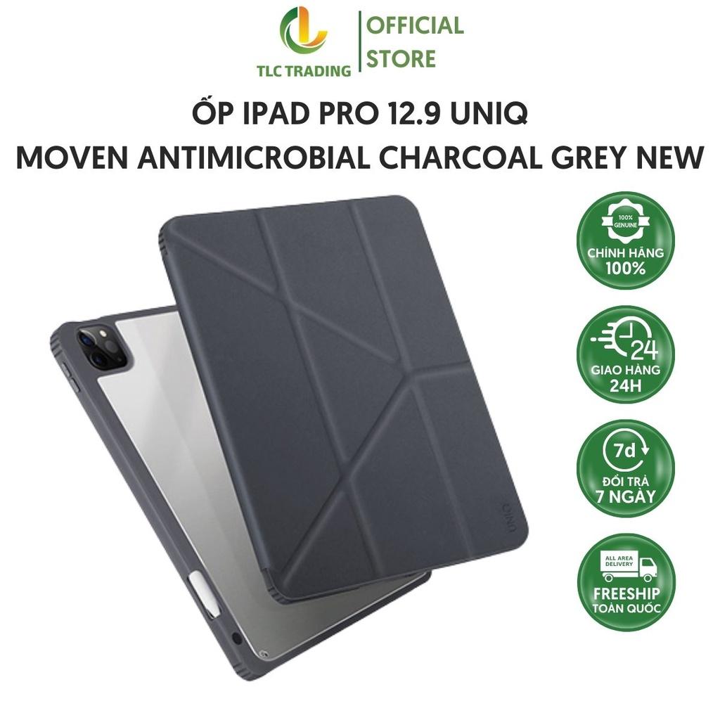 Ốp Ipad UNIQ Moven Antimicrobial Charcoal Grey Cho iPad Pro 12.9 Inches Đẹp Trong Suốt Có Khay Bút