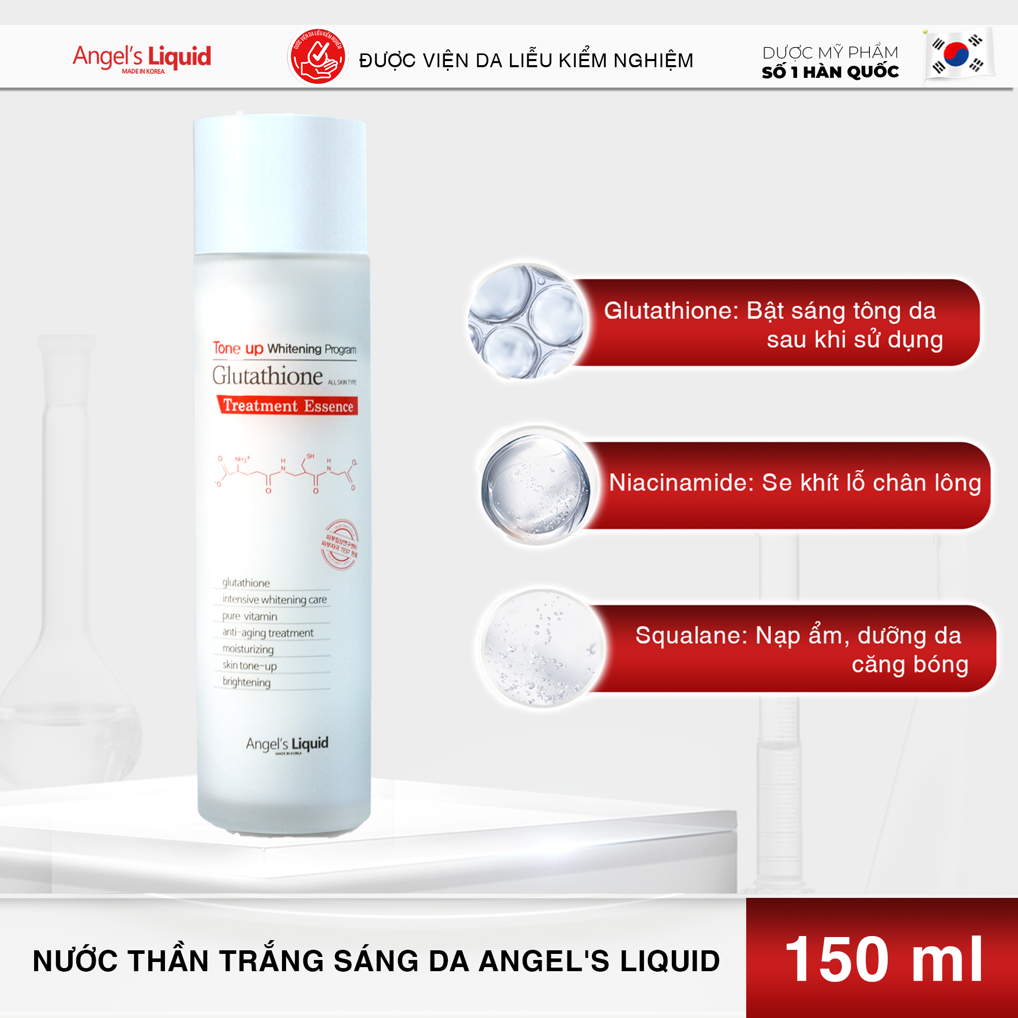 Nước Thần Dưỡng Trắng, Cân Bằng Độ Ẩm Angel Liquid Tone Up Whitening Program Glutathione Treatment Essence 150ml