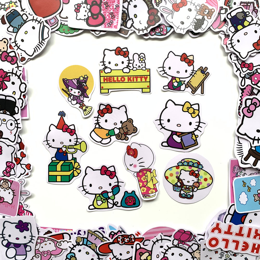 Bộ 50 Sticker Mèo Hello Kitty Hình Dán Decal Chất Lượng Cao Chống Nước Chủ Đề Dễ Thương Cute