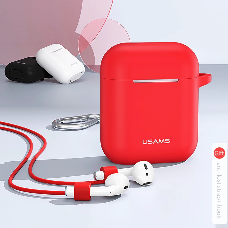 Bao case silicon và dây nối chống mất tai nghe Usams cho Apple Airpods / Earpods - Hàng chính hãng