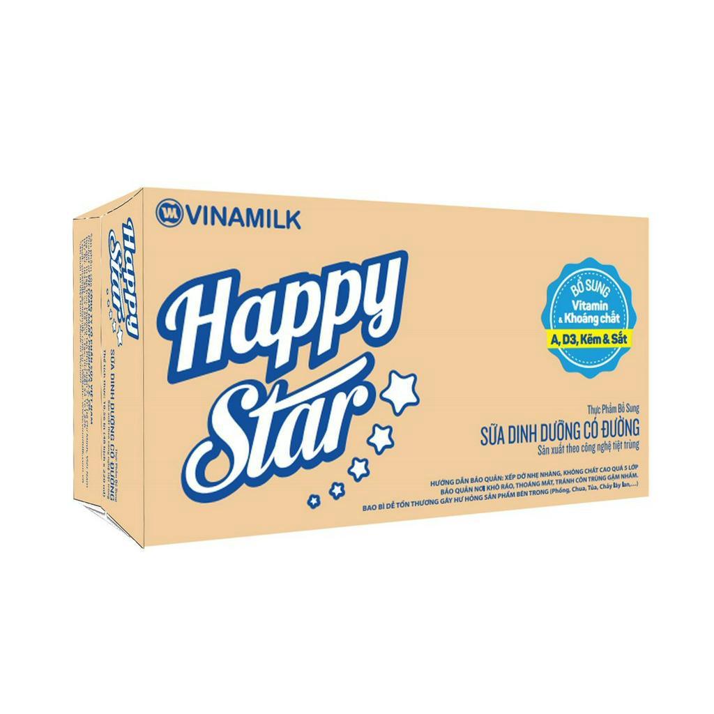 Sữa dinh dưỡng có đường Happy Star - Thùng 48 bịch 220ml
