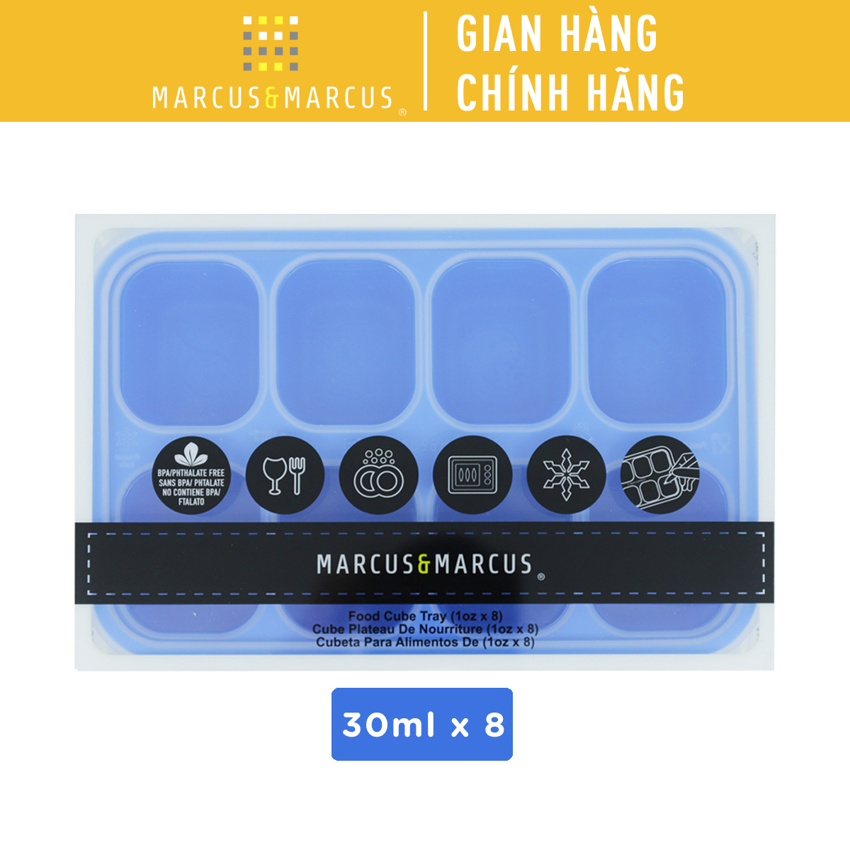 Khay silicon trữ đông đồ ăn dặm cho bé Marcus & Marcus - Lucas (30ml x 8 ngăn)