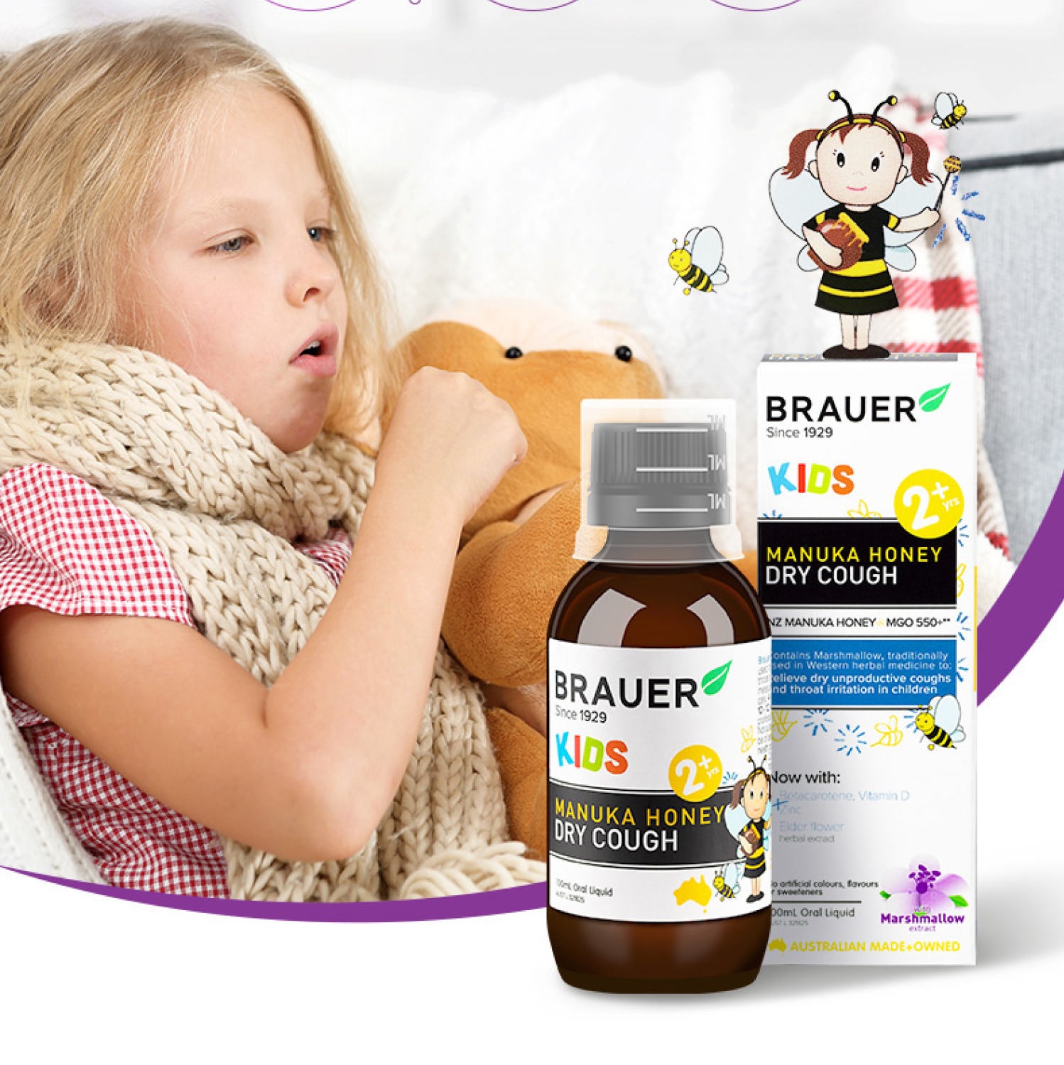 Hỗ Trợ chữa ho cho trẻ Brauer Kids Manuka Honey Dry Cough Úc - QuaTangMe Extaste