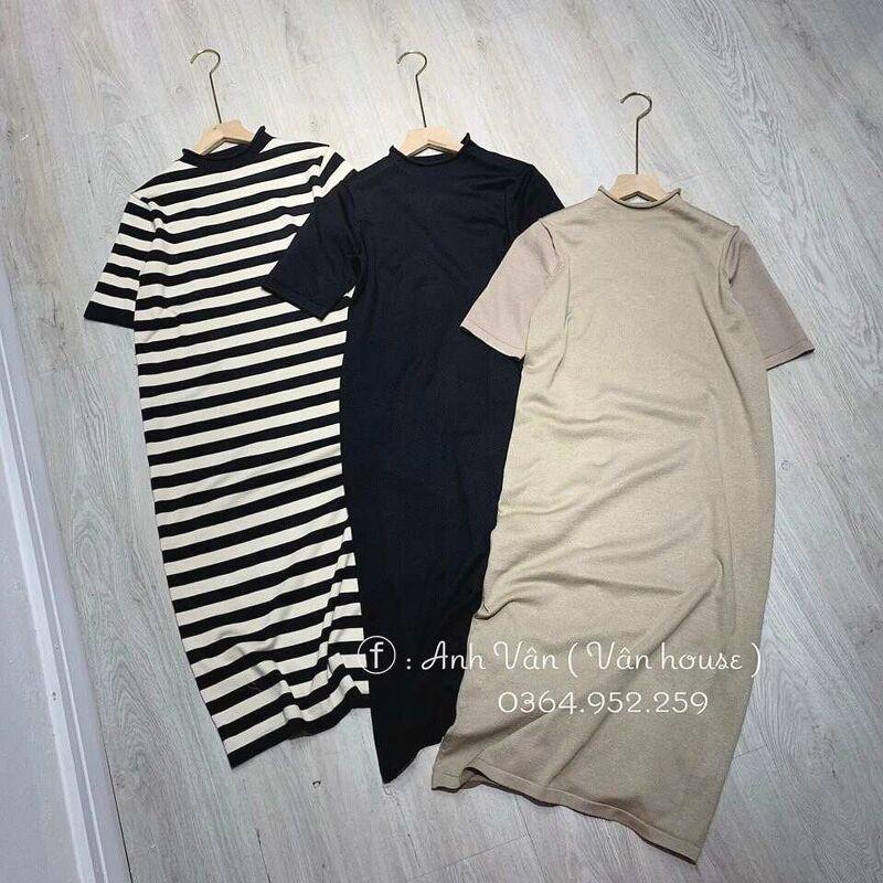 Váy len cổ tròn dài quảng châu nhiều màu