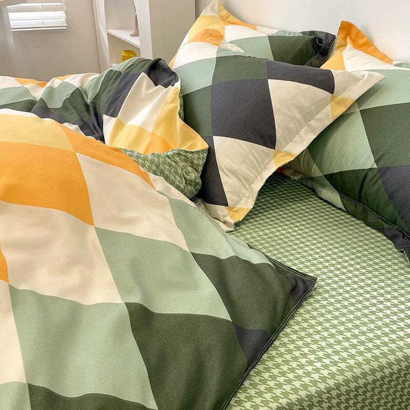Bộ chăn ga gối cotton poly - Mẫu kè zikzak