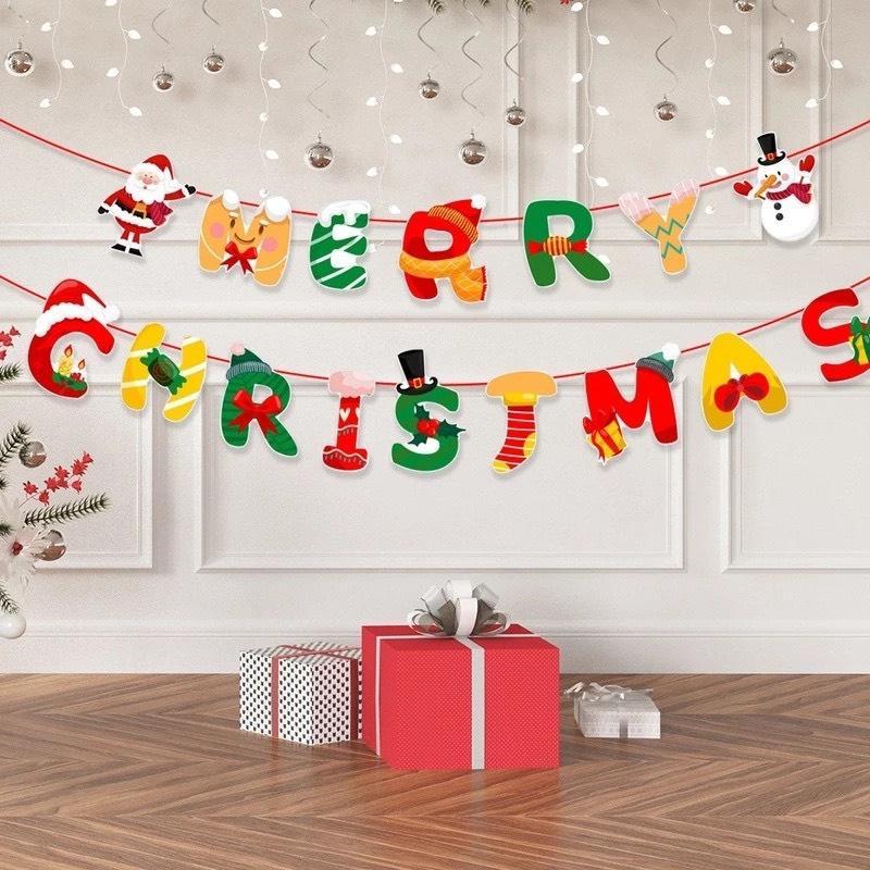 DÂY CỜ GIẤY TREO CHỮ MERRY CHRISTMAS PHỤ KIỆN TREO TRANG TRÍ NOEL NGÀY LỄ GIÁNG SINH
