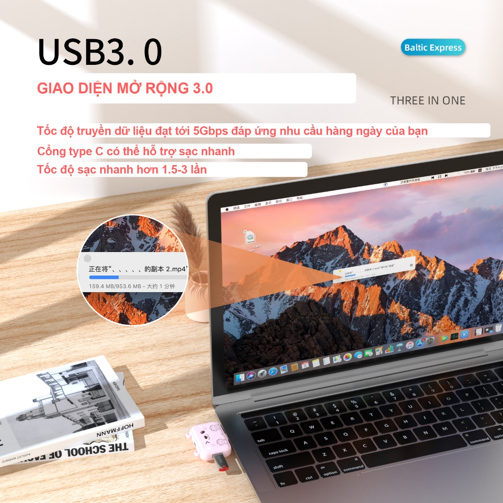 Bộ HUB TEEMO PC Chia 3 Cổng Hình Mèo USB Type C Dùng Cho Laptop Surface Macbook IPad Điện Thoại Smart Phone - Hàng Chính Hãng