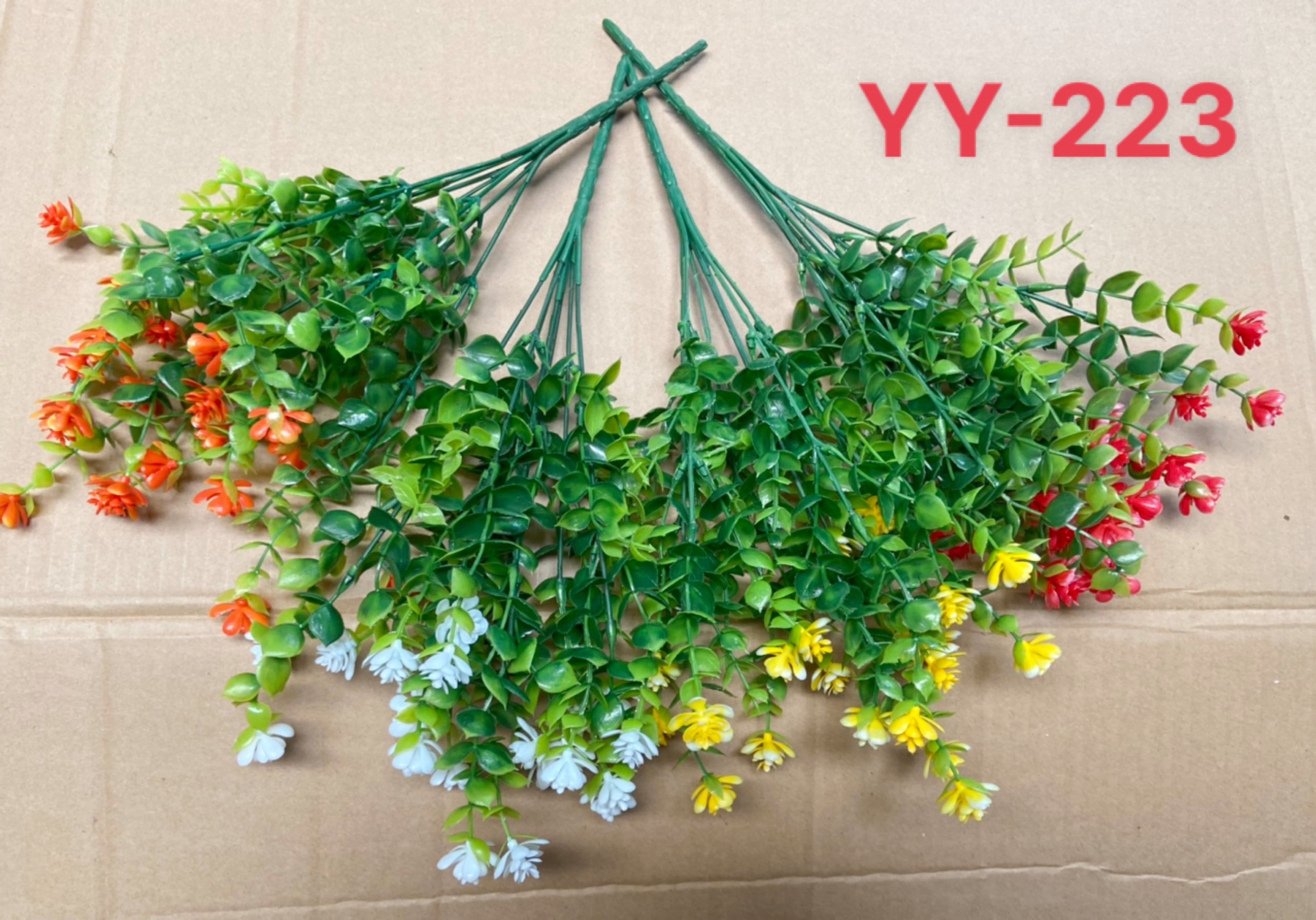 Cành hoa nhựa nhiều màu, cành lá táo có hoa trang trí bàn học, bàn làm việc, ban công - YY-223