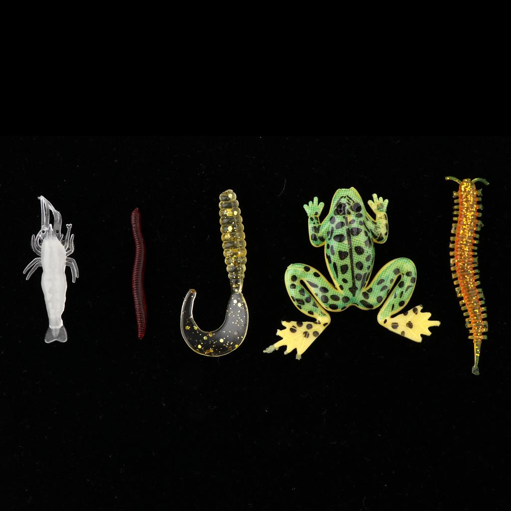 37pcs Soft Silicone Fishing Lures Bait Earthworms Worm Centipede Frog Shrimp
