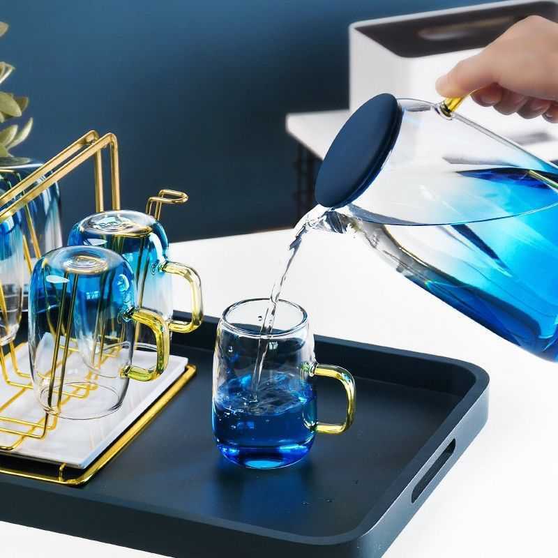 Bộ Ly Thủy Tinh AQUA Trụ Tròn BOROSILICATE Cao Cấp Chịu Nhiệt Cao 6 Sets DECOR LUXURY - Hàng Nhập Khẩu