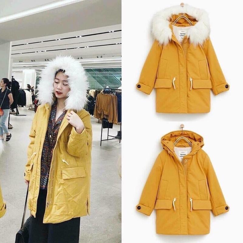 ÁO PARKA NỮ MŨ LÔNG VÀNG