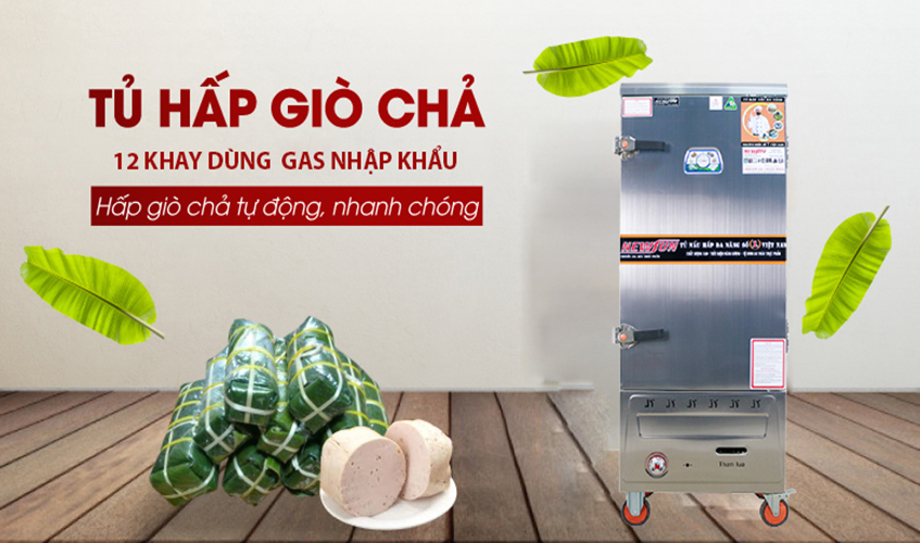 Tủ Hấp Giò Chả, Thực Phẩm 60 Kg Bằng Gas 12 Khay Nhập Khẩu NEWSUN - Hàng Chính Hãng