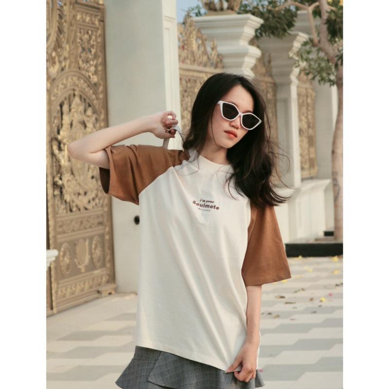 Áo thun raglan 100% cotton I'm your Soulmate, Áo phông unisex nam nữ oversized phối màu tay lỡ form rộng streetwear